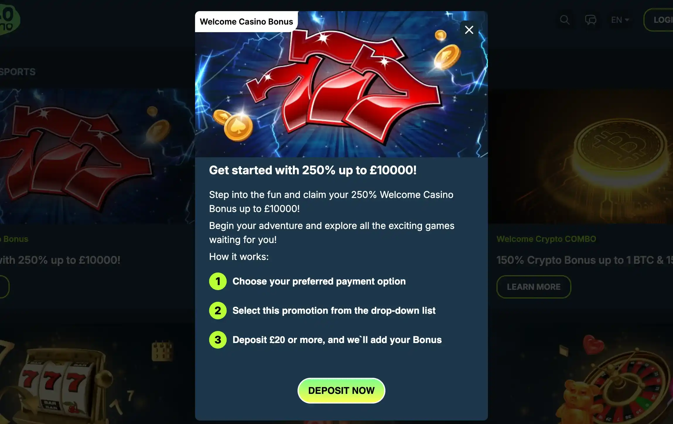 Welcome bonus and deposit rewards at Lolo Casino