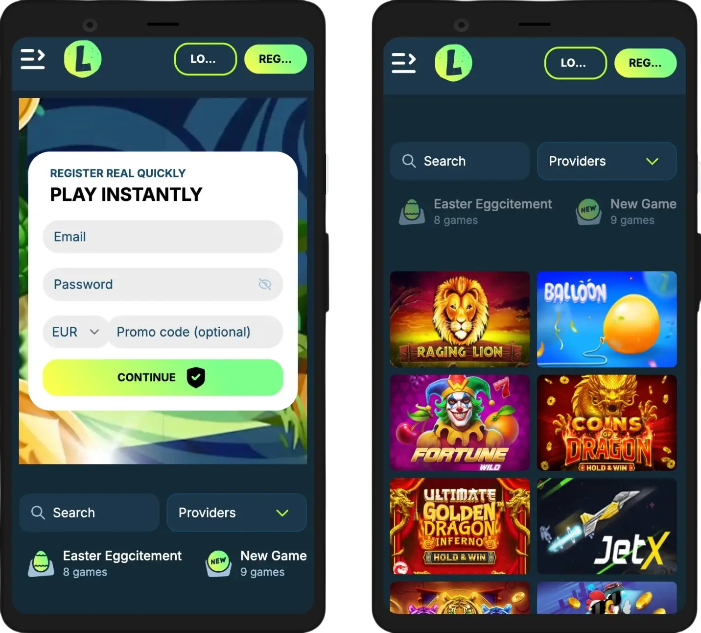 Lolo Casino mobile app interface for smartphone gaming